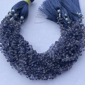 ลูกปัดอิโอไลต์สีน้ำเงินธรรมชาติขนาด 4 มม. 6 มม. 8 มม. ทรงหยดน้ำเจียระไนแบบบริโอเล็ตสำหรับทำเครื่องประดับสร้อยคอ สร้อยข้อมือ แบบปกติ - Product Image 1