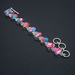 Pulsera Boho de Plata de Ley 925 Hecha a Mano con Gema Natural de Ostra Espinosa Rosa King Man de Art Palace y Engaste de Bisel Vintage - Product Image 1
