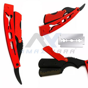Navaja de Afeitar Recta Roja de Alta Calidad, Plegable, de Acero Inoxidable, Mango Manual, Cuchilla de Repuesto para Afeitar - Product Image 2