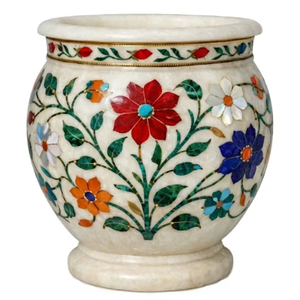 Maceta Decorativa de Piedra Ecológica con Incrustaciones de Mármol Blanco Art Deco Hecha a Mano, Decoración para el Hogar y Jardín, Regalo de Cumpleaños - Product Image 1