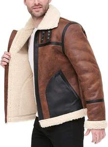 Blouson aviateur en cuir pour homme de qualité supérieure avec col montant en toile et rembourrage en coton - Nouveau style hiver - Product Image 3