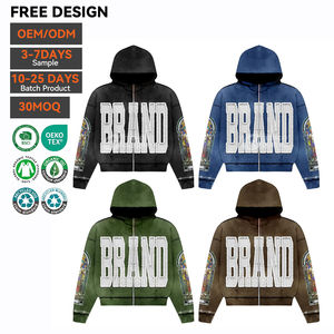Y2K Zipper Pullover Hoodie 100% Cotton Solid Heavyweight Oversized Acid <b>Wash</b> Vintage Distressed Pocket Plain Custom Logo Blank - Product Image 4
