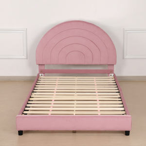 Adjustable Toddler Twin Bed Frame with Rainbow <b>Headboard</b> for Teenagers ,<b>Velvet</b> Kid Bed,Children Home Sleeping Bed for Bedroom - Product Image 2