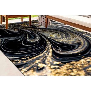 พรมหินอ่อนสีดำและสีทอง: การออกแบบนามธรรมที่ทันสมัยพรมบางเฉียบ - Product Image 1