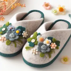 Amazing Simple Design Felt Slippers Home & Winter Wear Felt Shoes Lite Comfort Stylish Design Patterns Carved Felt Foot Wear