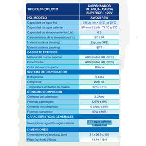 AURUS AWD21FSW distributore di acqua elettrica bianca di installazione Desktop in plastica calda e fredda per uso domestico e alberghiero - Product Image 2