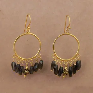 Pendientes de Aro con Baño de Oro para Mujer, Cuentas de Piedras Preciosas Grises, Estilo Religioso Clásico, con Cuarzo, para Fiesta, Joyería Clásica - Product Image 2