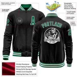 Custom negro Kelly verde-blanco bombardero Varsity Letterman cremallera chaqueta cortavientos Streetwear vintage hombres Varsity chaqueta - Product Image 2