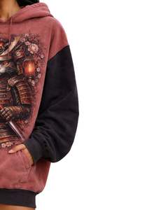 Manufacturer Rust <b>Red</b> Samurai Cat Graphic Hoodie <b>Women</b> Oversized Streetwear Pullover Fleece Hooded <b>Sweatshirt</b> Casual Winter Wear - Product Image 4