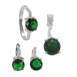 Parure de bijoux en argent 925 avec zircon vert taille émeraude, pierre naturelle, collier, boucles d'oreilles et bague, style classique pour femme, idéale pour mariage et soirée - Product Image 2