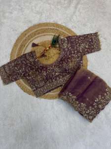 Sari de Seda Espacial Pura Premium con Bordado de Diseño Mango y Lentejuelas Zari, Ropa India para Mujer en Existencia - Product Image 5