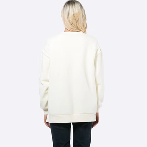 Custom <b>Women's</b> Winter Autumn Casual <b>Long</b> Sleeve Fleece Pullover <b>Sweatshirt</b> with Front Logo - Product Image 3