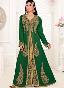 ผ้าจอร์เจียอิสลามปักสีเขียวพร้อมฮิญาบกันแดด - Product Image 3