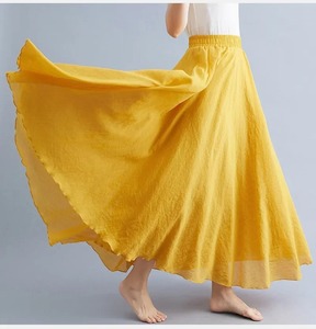 Saia กระโปรงยาวผ้าลินินคอตตอนสีทึบแฟชั่นสำหรับผู้หญิงกระโปรงยาวทรงหลวมแนวฮาราจูกุหรูหราสำหรับผู้หญิง - Product Image 1