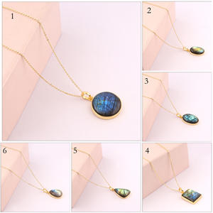 Luxury Woman Fashion Flashy Labradorite Gold Plated Cable Chain <b>Necklace</b> Pendant Natural Gemstone Collate Setting Jewelry Gift - Product Image 2