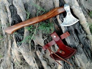 Venta al por mayor personalizado industrial de alta calidad OEM ODM servicio hecho a mano cabeza de hacha de acero de Damasco mango de madera Rosa CORTE DE Camping - Product Image 6