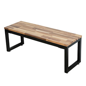 Acacia <b>Wood</b> Patio <b>Bench</b> with Iron Legs 120x40cm Modern Design GBD011 - Product Image 1