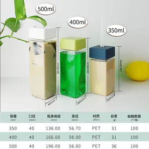 Wholesale Disposable Clear Plastic Drink Juice Bottle With Square Bottle With Screw Cap