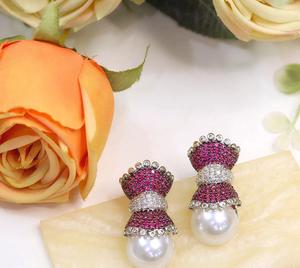 ต่างหูเพชรเพทายสีเงินพร้อมต่างหูหินสำหรับผู้หญิงสำหรับใส่ตอนเย็นเหมาะสำหรับใส่ไปปาร์ตี้ - Product Image 2