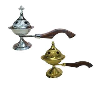 Porte brûleur d'encens en laiton polonais doré fait à la main beau Mubkhar Bakhoor pour la décoration de table à usage thérapeutique Style arabe - Product Image 1