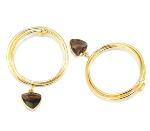 Pendientes Colgantes de Metal de Latón Chapado en Oro de 18K con Cuarzo Ahumado y Cuarzo Hidrotermal en Forma de Círculo, Estilo Vintage a Cuadros, Venta al por Mayor para Mujer - Product Image 3