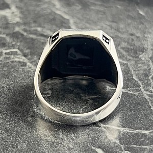 925K Sterling Silver Fine <b>Ring</b> Square Black <b>Garnet</b> Gemstone Embroidered Knitted Pattern Minimalist Style Handmade Gift - Product Image 6