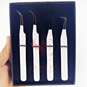 Pince à cils de volume russe de marque privée de haute qualité pointe en fibre blanche solide pince à cils pointue en acier inoxydable - Product Image 6