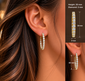 Classic 14K 18K Pure Gold Round cut Lab Grown Diamond Inside Out Hoop Earrings Wedding Diamond Earrings Bridal Hoop Earrings - Product Image 4