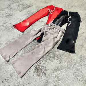 2025 parche bordado personalizado algodón Joggers pantalones de chándal cordón holgado lavado ácido Flare pantalones de chándal hombres OEM mantenido - Product Image 3