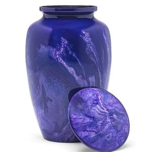 Urne funéraire en laiton/aluminium pour adultes, finition marbre bleu magnifique avec autocollant émaillé, pour cendres humaines. - Product Image 1