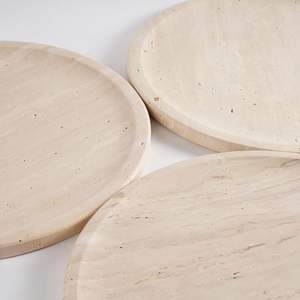 Plateau de service rond en marbre 11,8 po x 0,8 po, beige clair, pierre naturelle, pour cuisine, salle de bain et table basse - Product Image 4