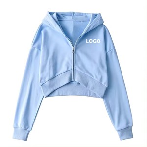 Sweat à capuche court personnalisé pour femmes Full Zip Winter Season Casual/Gym French Terry Woven Fabric Solid Anti-Shrink Hooded Collar for - Product Image 4