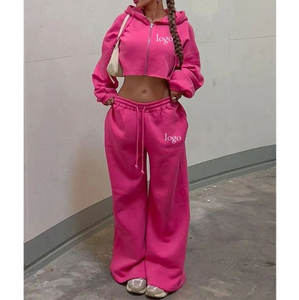 Logotipo personalizado desgastado conjuntos de 2 piezas para hombre 100% algodón estampado cremallera chaqueta pantalones de chándal Casual Jogger Sudadera con capucha conjunto - Product Image 2