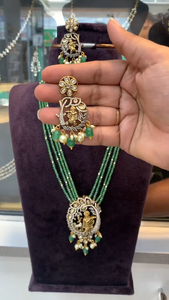 Conjunto de collar y colgante de cuentas multihebra hecho a mano con Lord Krishna Brass, joyería artística de piedras preciosas para mujeres y niñas - Product Image 2