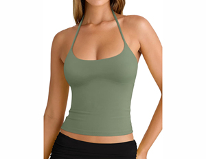Ropa de verano para mujer, Tops sólidos con cuello Halter, Top corto de moda, Top corto sin mangas Popular de calidad superior, superventas - Product Image 6