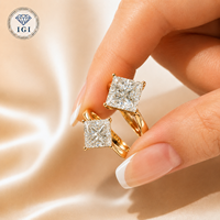 Klassischer Vintage 6-Krappen 1-2 Karat Solitär Labor-Diamant 14K & 18K Vergoldeter Smaragdschliff Ehering IGI