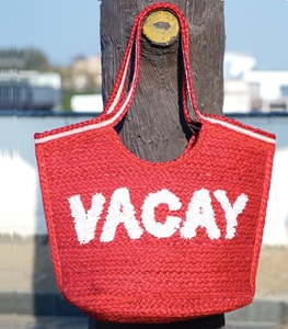 Sac fourre-tout en jute pour femme, motif cerise, style bohème, fait main, orné de lettres, été, écologique, ouvert, usage quotidien - Product Image 3