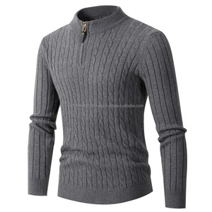Couleur unie hommes pull tricoté automne hiver tricots à manches longues col roulé fermeture éclair cou mâle pull sweat vêtements d'extérieur - Product Image 1