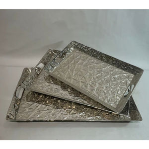 Best Quality Elegant Hammered Silver Serving Tray Set Handles luxurious stylish home decor wholesale price - Product Image 2