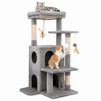 Maison pour chat moderne et confortable avec double porte, condo, perchoirs, griffoir en sisal, panneaux de particules et carton pour chats d'intérieur