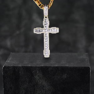 Iced Out Moissanite Diamond Pendant Round & Baguette Cut Hip Hop Style Cross Pendant Plata de Ley 925 - Product Image 6