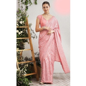 Georgette Saree-Blusa con Secuencia bordada para mujer, ropa de boda, Color rosa, último diseñador indio - Product Image 1