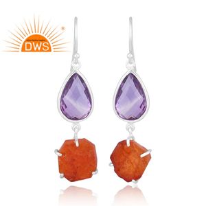 Increíble diseño 925 plata esterlina amatista natural y cornalina pendiente de piedras preciosas diseño personalizado fabricante de joyas - Product Image 1