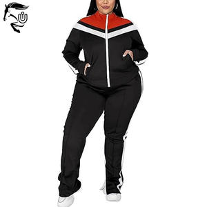 Ensemble deux pièces grande taille avec logo personnalisé pour femmes haut rayé zippé décontracté et pantalon de survêtement de jogging pour l'hiver - Product Image 6