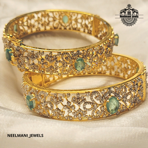 Diamond Green Stone <b>Bracelet</b> Gold Plated <b>Bangles</b> Elegant Jewelry Accessory - Product Image 1