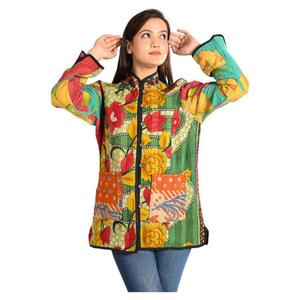 Handmade Boho Chic Lightweight Vintage Cotton <b>Kantha</b> Reversible <b>Jacket</b> for Women Sustainable Stylish for Autumn Winter Seasons - Product Image 4
