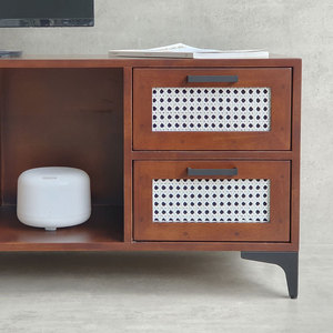 Luxurious Minimalist Wooden TV Console with Woven Rattan Mesh Door and Iron Legs 140x40x50cm-KTV68100 - Product Image 5
