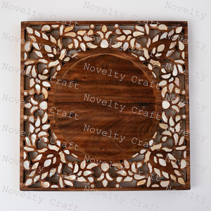 Plateau de service au chocolat avec incrustation de nacre Plateau de service en bois d'acacia fait main écologique pour les cadeaux du Ramadan - Product Image 3