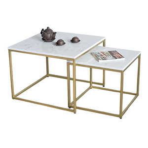 Modern Farmhouse Double <b>Sofa</b> <b>Table</b> with Stone Top and Iron Frame Nesting Movable Side <b>Table</b> for Entry or Living Room TT68219 - Product Image 1