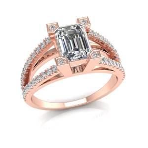 Anillos de Compromiso REYES con Diamante de Corte Esmeralda de 1.3 Quilates, Oro Rosa Sólido de 14K, Certificado IGI, Regalo de Boda, Joyería Fina - Product Image 2